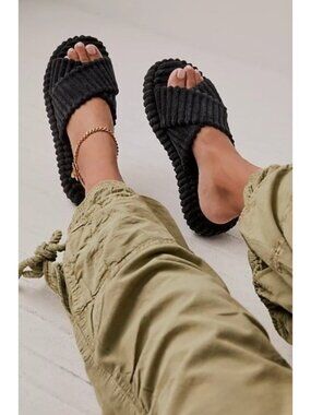 Free People Two Days In Ibiza Cross Strap Slides Sandals Black 10 Worn Once